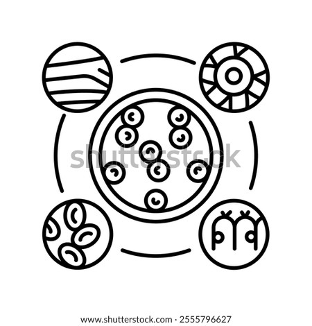 Induced pluripotent stem cells black line icon. Vector isolated element. Editable stroke.