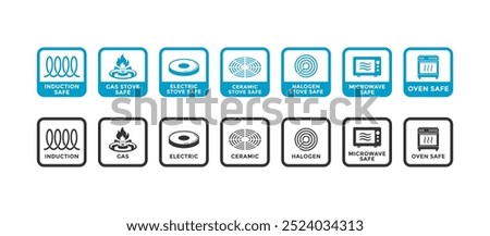 Induction, ceramic, gas, electric, microwave, oven and halogen cooking hob vector icons. Suitable for cooking stove or oven grate cooker and pans surface cookware icons.