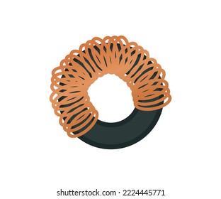 Induction coil with copper wire winding soldered logo design. Electronic components on switch-mode power supply unit detail. vector design and illustration.
