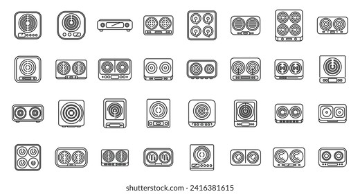 Los iconos de la cocina de inducción establecen el vector de contorno. Casa de cocina. Horno de oveja