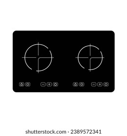 Induction cooktop flat silhouette vector isolated on white background. Electric kitchen utensil silhouette icon. Black and white icon for web, tag, label. Kitchen gadget, appliance, device.Kitchenware