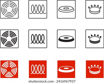 Induction, electric, gas and ceramic hob cooker icon , Vector illustration