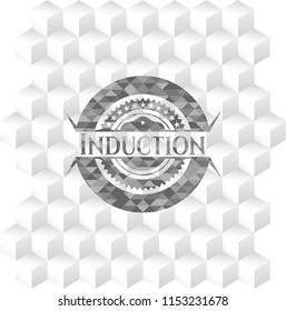 Induction grey badge with geometric cube white background