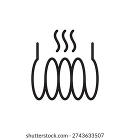 Induction heater icon. Electromagnetic heating, representing industrial coil hardware, contactless metal hardening tech, eddy current thermal processing, metallurgical engineering, and manufacturing.