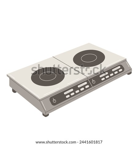 Induction hob with two burners on white background. Device for cooking. Kitchen electronic appliance
