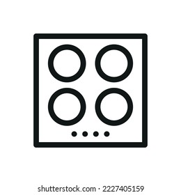 Icono aislado de estufa de cocina de inducción, icono vectorial de contorno de hob de inducción con trazo editable