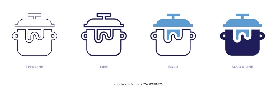 Induction pot icon in 4 different styles. Thin Line, Line, Bold, and Bold Line. Duotone style. Editable stroke.