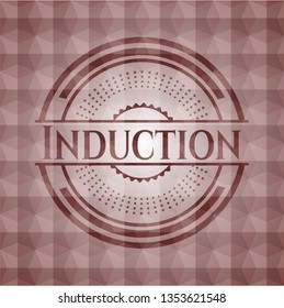 Induction red emblem with geometric pattern background. Seamless.