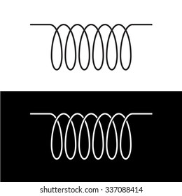 Induction spiral electrical symbol. Black linear coil element sign.