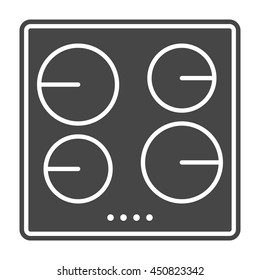 Induction stove icon, cooker, hob or cooktop with ceramic top. Solid gray color. Vector isolated illustration..