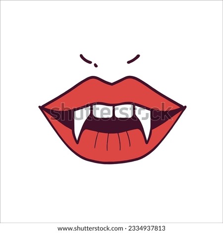 Indulge in the allure of the night with this captivating Halloween vector of seductive red lips, revealing sharp vampire fangs.