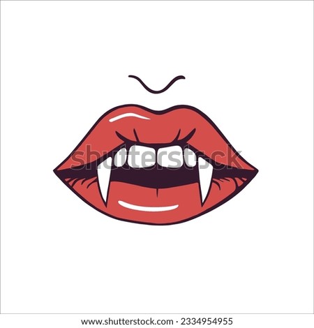 Indulge in the allure of the night with this captivating Halloween vector of seductive red lips, revealing sharp vampire fangs.