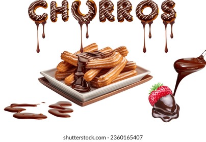 Indulge in the delectable world of churros with this mouthwatering design. The word "churros" is elegantly scripted in rich, velvety chocolate, with the luscious chocolate drizzling sensuously beneath