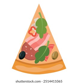 Delicie-se com uma deliciosa fatia de pizza coberta com uma variedade de coberturas frescas e vibrantes
