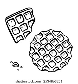 Indulge in Delicious Waffle Pieces Perfectly Crafted for Both Desserts and Snacks. Vector sketch illustration. 