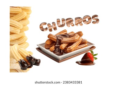 Admire la exquisita dulzura con este diseño de churros. Una bandeja de churros crujientes se ve realzada por una generosa llovizna de chocolate.  agregar un toque artístico a esta dulce creación