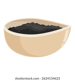 Delicie-se com o requintado sabor de caviar preto, elegantemente apresentado em uma tigela de cerâmica bege, uma verdadeira obra-prima culinária
