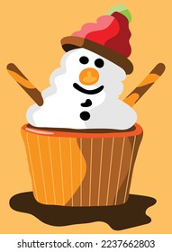 Indulge in the holiday spirit with our snowman cupcake featuring a delicious vanilla base and topped with a fluffy whipped cream snowman. Perfect for any winter occasion