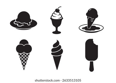 Indulge in these delightful black and white ice cream illustrations, perfect for your summer designs. 