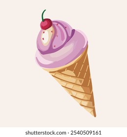 Deléitate con este delicioso helado morado cubierto con una cereza, perfecto para los amantes de los postres. ¡Un regalo vibrante y tentador para cualquier ocasión!