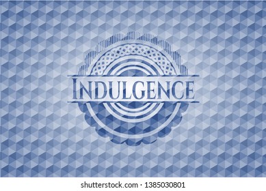 Indulgence blue emblem or badge with abstract geometric pattern background. Vector Illustration. Detailed.