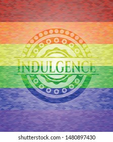 Indulgence emblem on mosaic background with the colors of the LGBT flag