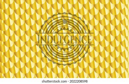 Indulgence golden badge. Scales pattern. Vector Illustration. Detailed. 