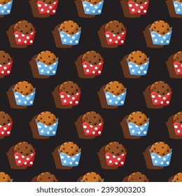 Patrón vectorial de tiempo de muffins de chile de chocolate indulgente se puede usar para el diseño de fondo y de ropa