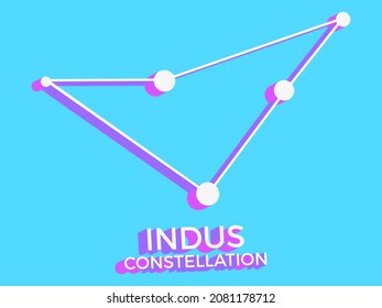 Indus constellation 3d symbol. Constellation icon in isometric style on blue background. Cluster of stars and galaxies. Vector illustration