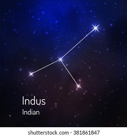 Indus (indian) constellation in the night starry sky. Vector illustration