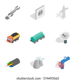 Indusry icons set. Isometric 3d illustration of 9 indusry vector icons for web