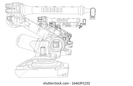 A industral robots manipulators. Blueprint style. Vector rendering from 3D model