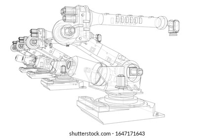 A industral robots manipulators. Blueprint style. Vector rendering from 3D model