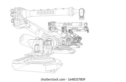 A industral robots manipulators. Blueprint style. Vector rendering from 3D model