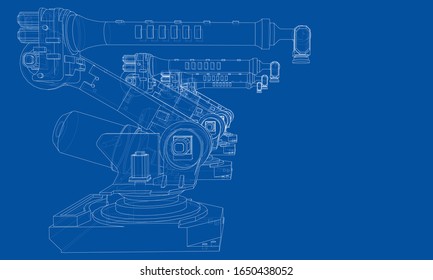 A industral robots manipulators. Blueprint style. Vector rendering from 3D model