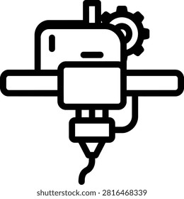 Industrial 3d printer extruder head icon in black line art