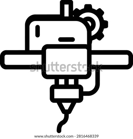 Industrial 3d printer extruder head icon in black line art