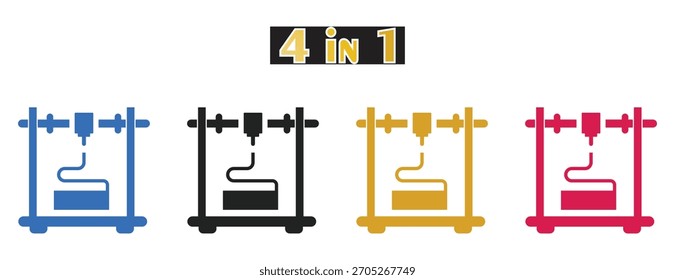 Icon-Set für industrielle 3D-Drucker, Rapid Prototyping Machine Symbol