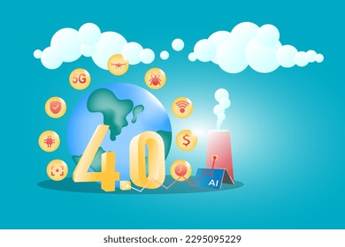 Industrial 4 concept with icon. 3D realistic vector
