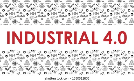 Industrial 4.0 - 16x9 ratio Background for presentations with web Icons set. Slide template. Banner for website or social media page design. Contains seamless pattern swatch. Vector illustration