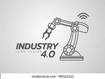 Industrial 4.0 Concept, Smart Factory Vector Icon. Wi Fi Plant Illustration. Internet Of Things (IoT) Industrial Technology.