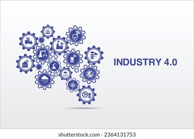 Industrial 4.0 process system on industrial factory and connection with automation, robot, data management. Industry 4.0 and smart productions icon set