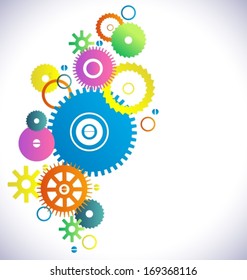 Industrial abstract colorful background with different gear for design