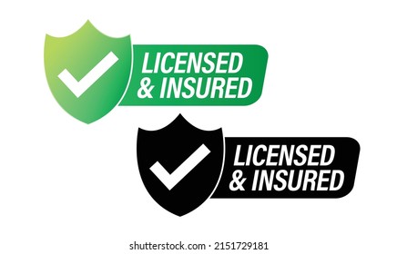 industrial abstract. licensed and insured vector icon with tick mark.