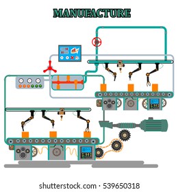 Industrial abstract machine in flat style. Factory construction equipment, engineering vector illustration