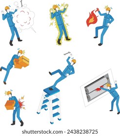 Industrial accident illustration set of injured workers