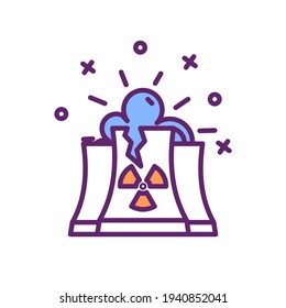 Industrial accidents RGB color icon. Population and environment threat. Toxic, radioactive material emission. Unexpected occurrence. Explosion at manufacturing plant. Isolated vector illustration