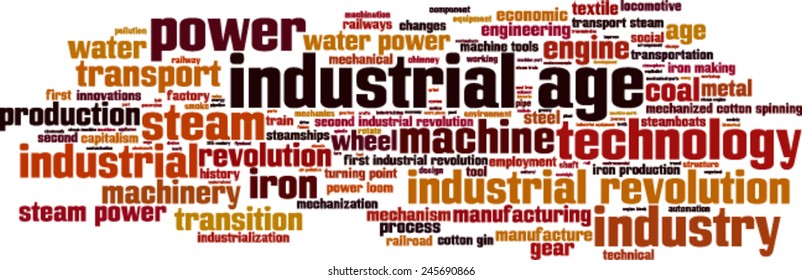 Industrial age word cloud concept. Vector illustration