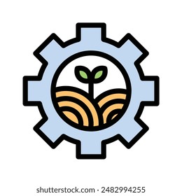 Industrial Agriculture Icon Modern Farming Design in Flat Line Color Style