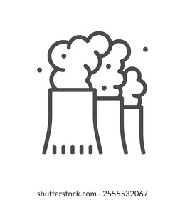 Industrial Air Pollution Line Icon. Vector Thin Outline Illustration of Smoke from Factory Chimneys, Environmental Contamination Symbol, Linear Design for Awareness and Ecology